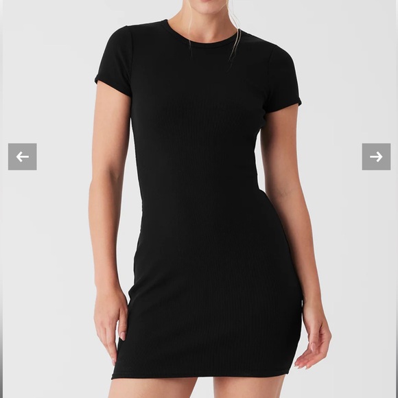 ALO Goddess Black Ribbed Short Sleeve Dress - Picture 8 of 8